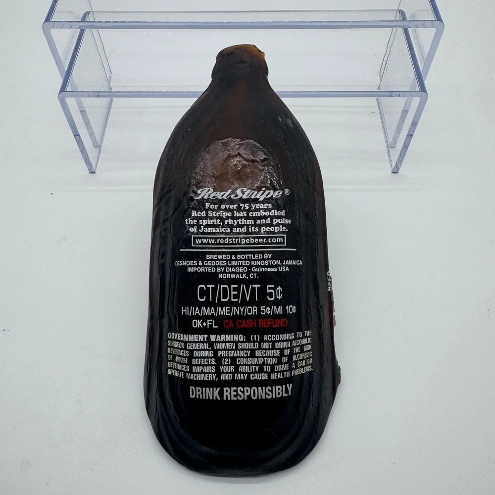 Red Stripe Melted Beer Bottle Tray Recycled Slumped Glass Spoon Rest Barware